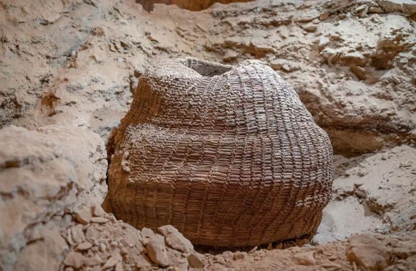 10500-year-old basket as found in Muraba‘at Cave